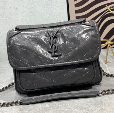 YSL 533037 Niki baby灰色油蠟牛皮單肩包 
